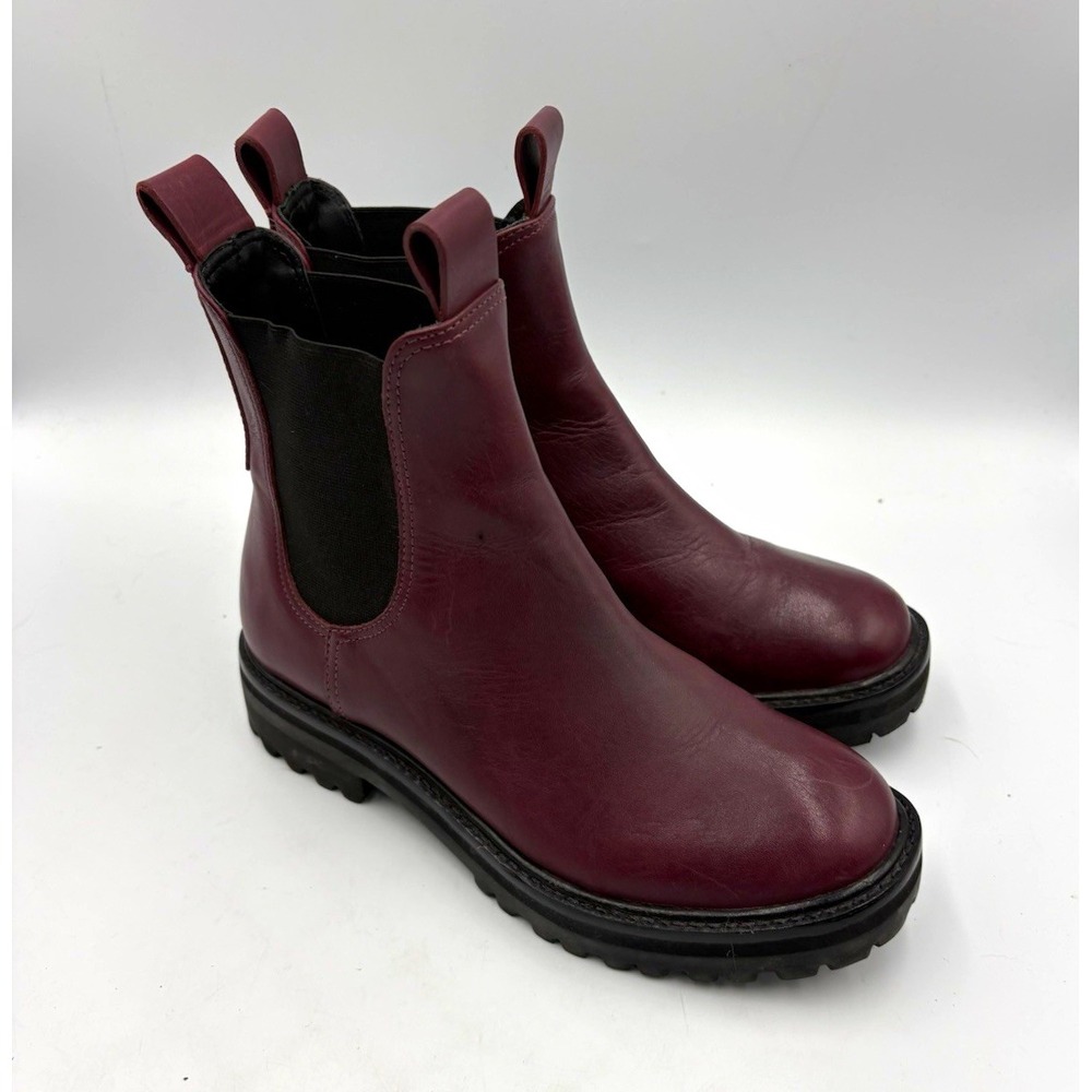 Everlane Leather Chelsea Ankle Boots Burgundy Lug Sole Pull-On Women's US 6